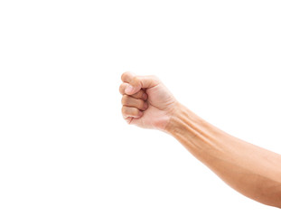 Asian man hand punch isolated on white background. clipping path