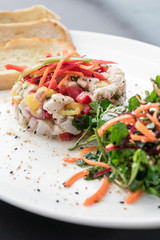 raw marinated sea bass fish ceviche salad gourmet starter set