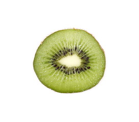 Kiwi fruit sliced in half isolated on white background, top view