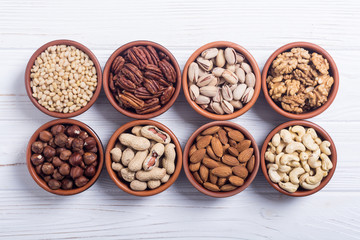 Mix of nuts : Pistachios, almonds , walnuts , pine nut , hazelnuts and cashew . Snack in bowl...