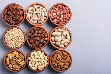 Mix of nuts : Pistachios, almonds , walnuts , pine nut , hazelnuts and cashew . Snack in bowl...