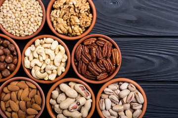 Mix of nuts : Pistachios, almonds , walnuts , pine nut , hazelnuts and cashew . Snack in bowl...