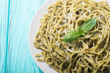 Pasta spaghetti with sauce pesto