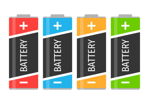 A set of four colorful batteries. Vector illustration
