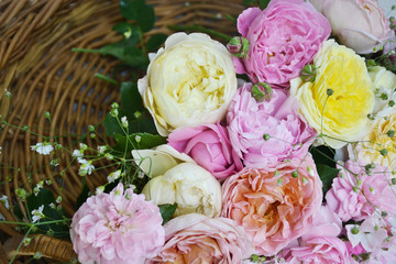 English roses in basket greeting card