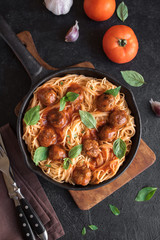 Spaghetti pasta with meatballs