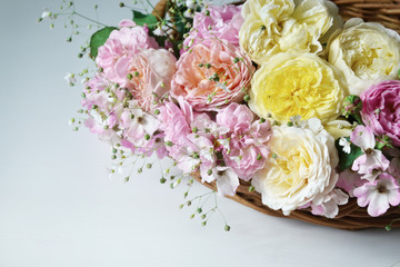 English roses in basket greeting card