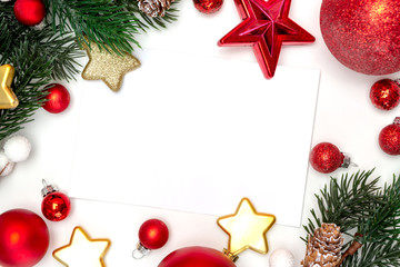 Fototapeta na wymiar Blank christmas holidays greeting card on a white background