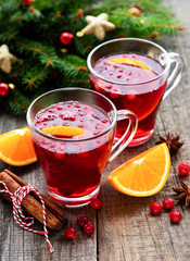 Glasses of hot mulled wine