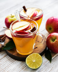 Apple cider  with cinnamon sticks