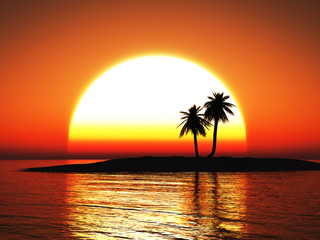 3D rendering of a beautiful tropical sunset.