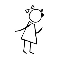 A painted little sketch of a person. Girl with bows in a dress. Vector illustration.