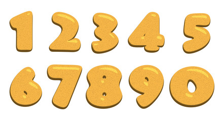 Yellow numbers, comics painted, isolated on white, 3d illustration