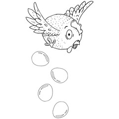 Cartoon hen with chicken eggs. Vector illustration.