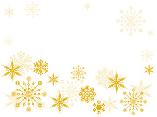 christmas texture, background with golden snowflakes in gold and place for text, isolated on white