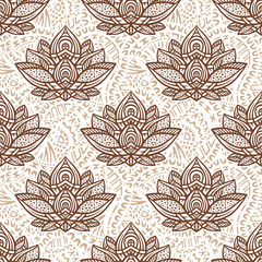 Seamless ethnic pattern with lotus image. Handmade.