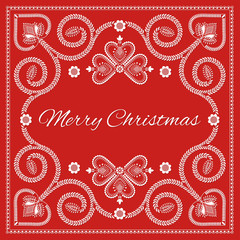 Folk art christmas card vector template. Merry Christmas