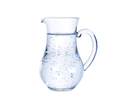 Jug with cold fresh water on white background