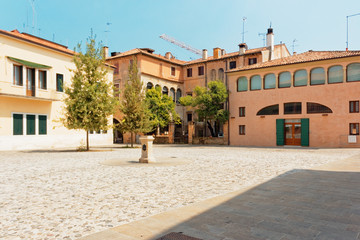 Treviso, Italy August 7, 2018: Beautiful street with old buildings.