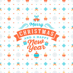 Merry Christmas and Happy New Year. Retro design on seamless background. Vector background for wrapping paper or greeting card