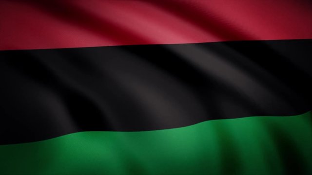 Pan-African flag. Consisting of three equal horizontal stripes red black green flag. Animation of satin detailed official flag-symbol of African race