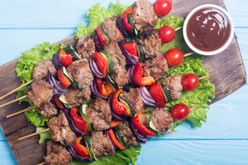 Grilled pork shish or kebab on skewers