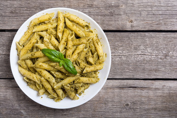 Italian penne pasta with sauce pesto