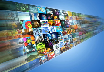 Internet multimedia sharing and streaming entertainment - obrazy, fototapety, plakaty