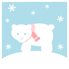 Polar bear with scarf (Winter flat icon set in square frame)