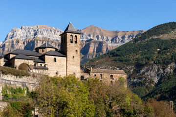 Fototapeta na wymiar San Salvador Church of Torla in Ordesa Valley, Spain