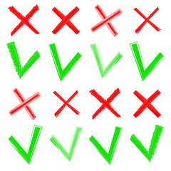 Red cross and green tick vector set. Yes and No icons for websites and applications. Right and Wrong signs isolated on white background. Mark X and V - stock vector