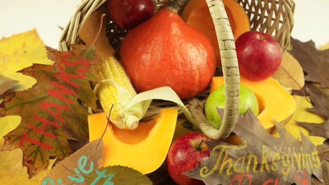 Wicker basket with autumn vegetables, Thanksgiving Day.