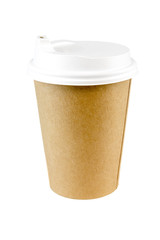 Disposable paper coffee cup with cap isolated on white background. Collection