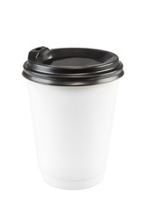 Disposable paper coffee cup with cap isolated on white background. Collection