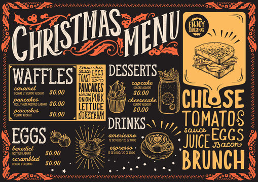 Christmas menu template for brunch on a blackboard.