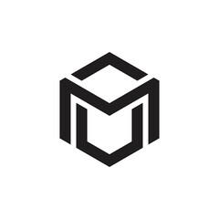 letters mu hexagonal arrow logo vector