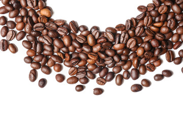 Roasted coffee beans on white background