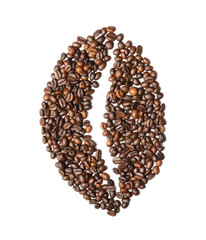 Creative composition with roasted coffee beans on white background