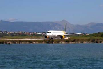 Fototapeta na wymiar passenger airplane at the airport Corfu greece