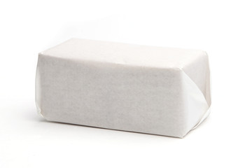 Paper food pack isolated on white background. White empty cookies packaging.