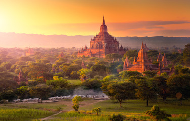 Fototapeta na wymiar Pagoda landscape in the plain of Bagan, Myanmar.