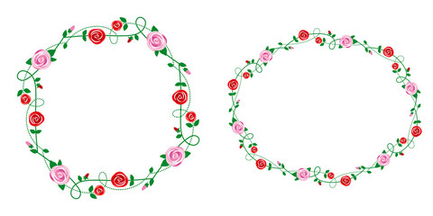 pink roses and red roses, decoration frame.