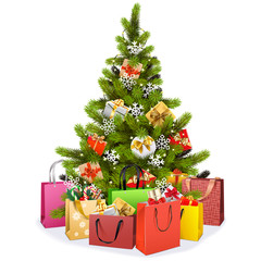 Vector Christmas Tree with Shopping Bags