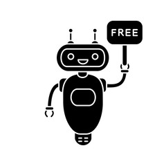 Chatbot with free in speech bubble glyph icon