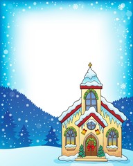 Obraz na płótnie Canvas Christmas church building theme frame 1