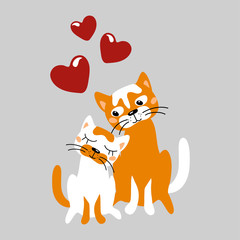 Obraz premium vector cat couple red childish heart love relationship pattern for your design textile paper wallpaper 