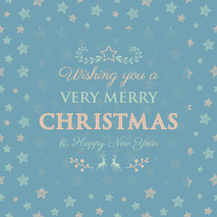 Christmas typography with decorative ornaments and reindeers. Vector.