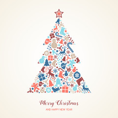 Fototapeta na wymiar Christmas card with decorative text and ornaments. Vector.