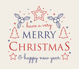 Decorative Christmas card with seasonal ornaments. Vector.