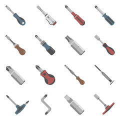 Obraz premium Sixteen different types of screwdrivers